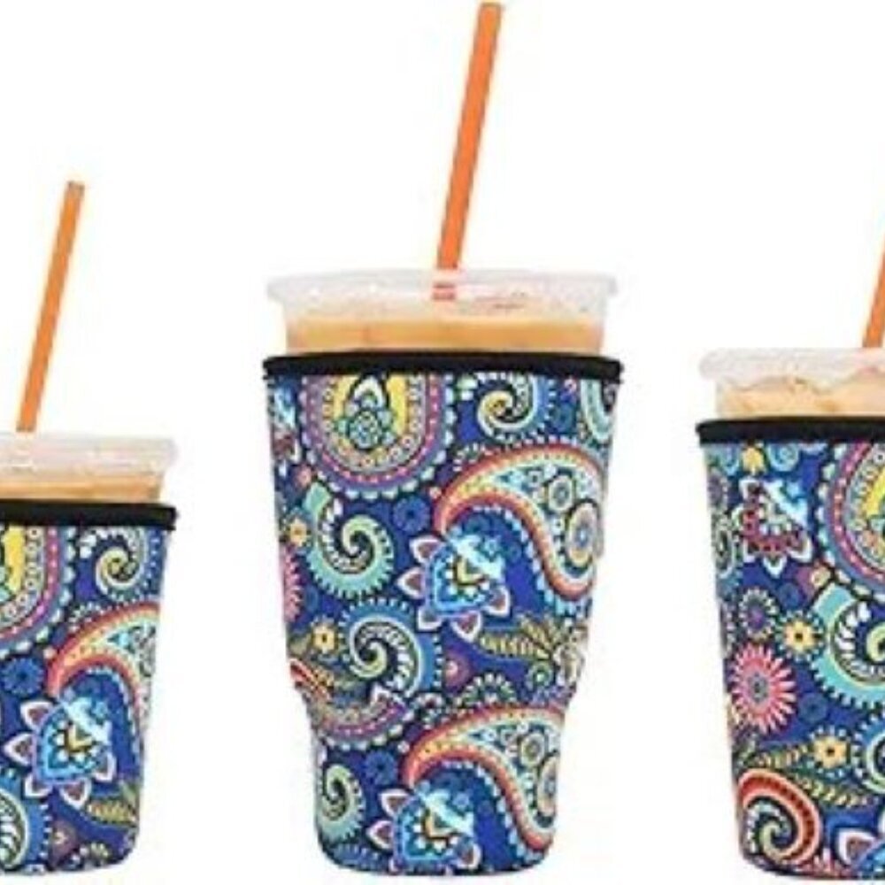 Ximbtvs 3 Pack Reusable Iced Coffee Sleeves – (Retro print)